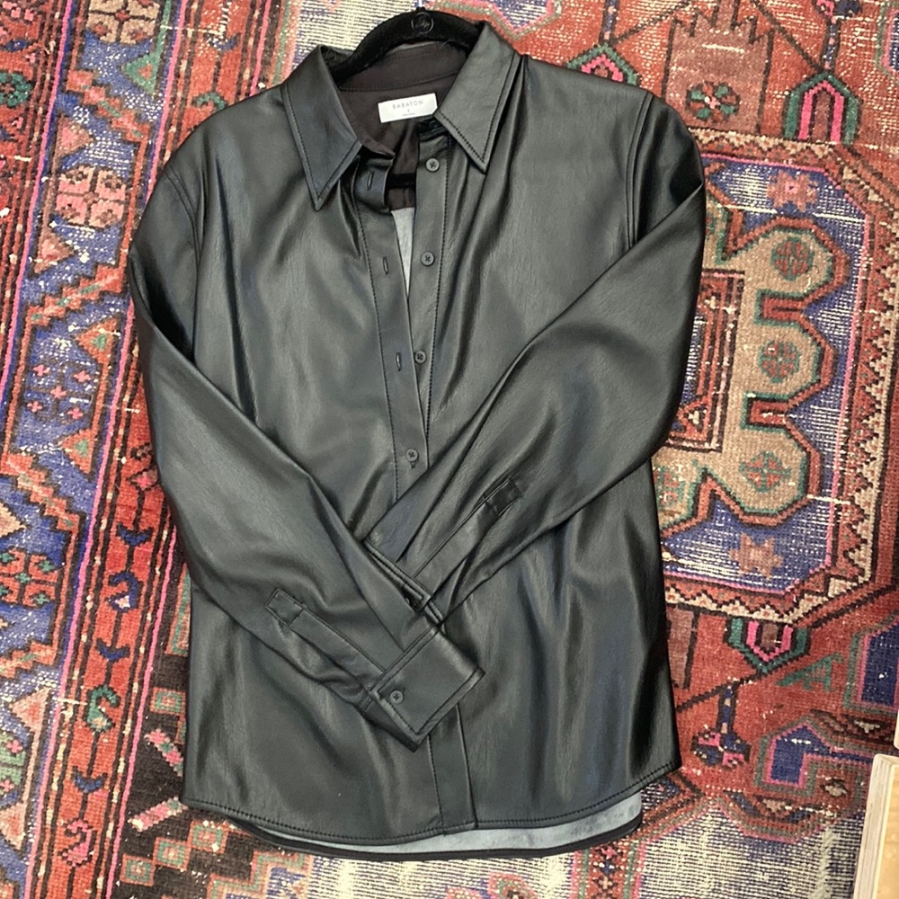 Babaton vegan leather black button up
